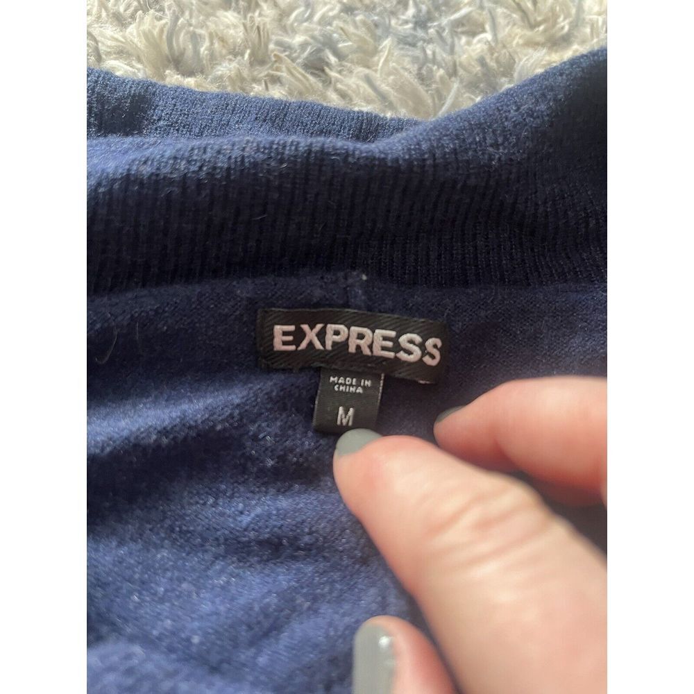 Express Blue Knit Sweater Dress Sz M Cowl Neck Wool Blend - Picture 2 of 4